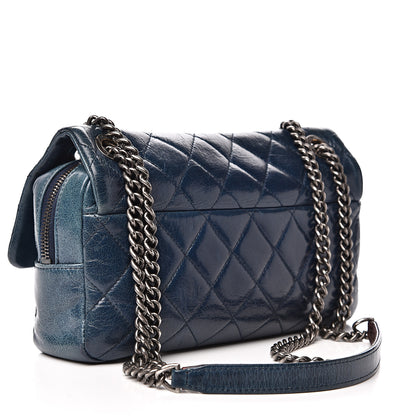 Chanel Glazed Calfskin Quilted Medium Duo Color Flap Blue 2 of 12