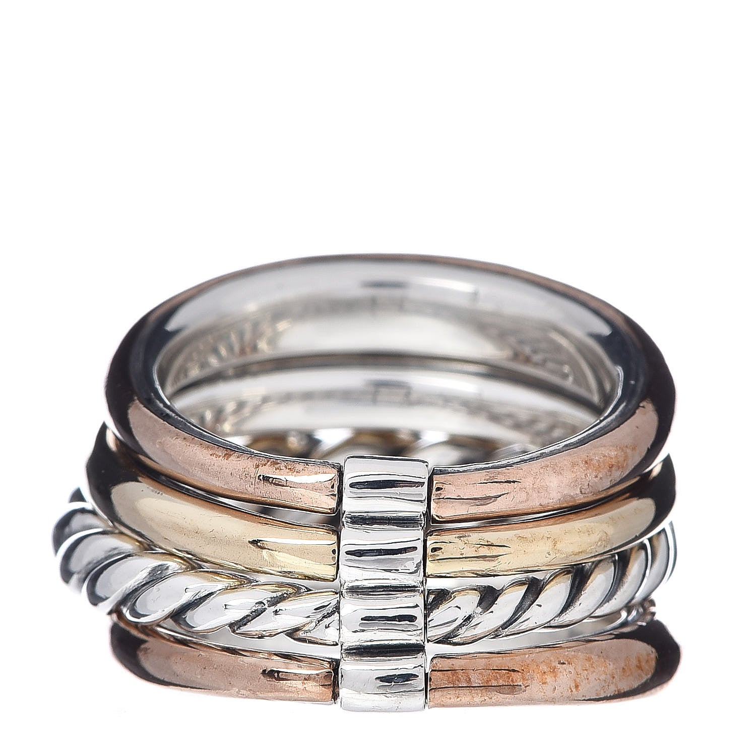 David Yurman Sterling Silver Bronze Brown Diamond Pure Form Mixed Metal Ring 52 6 4 of 5