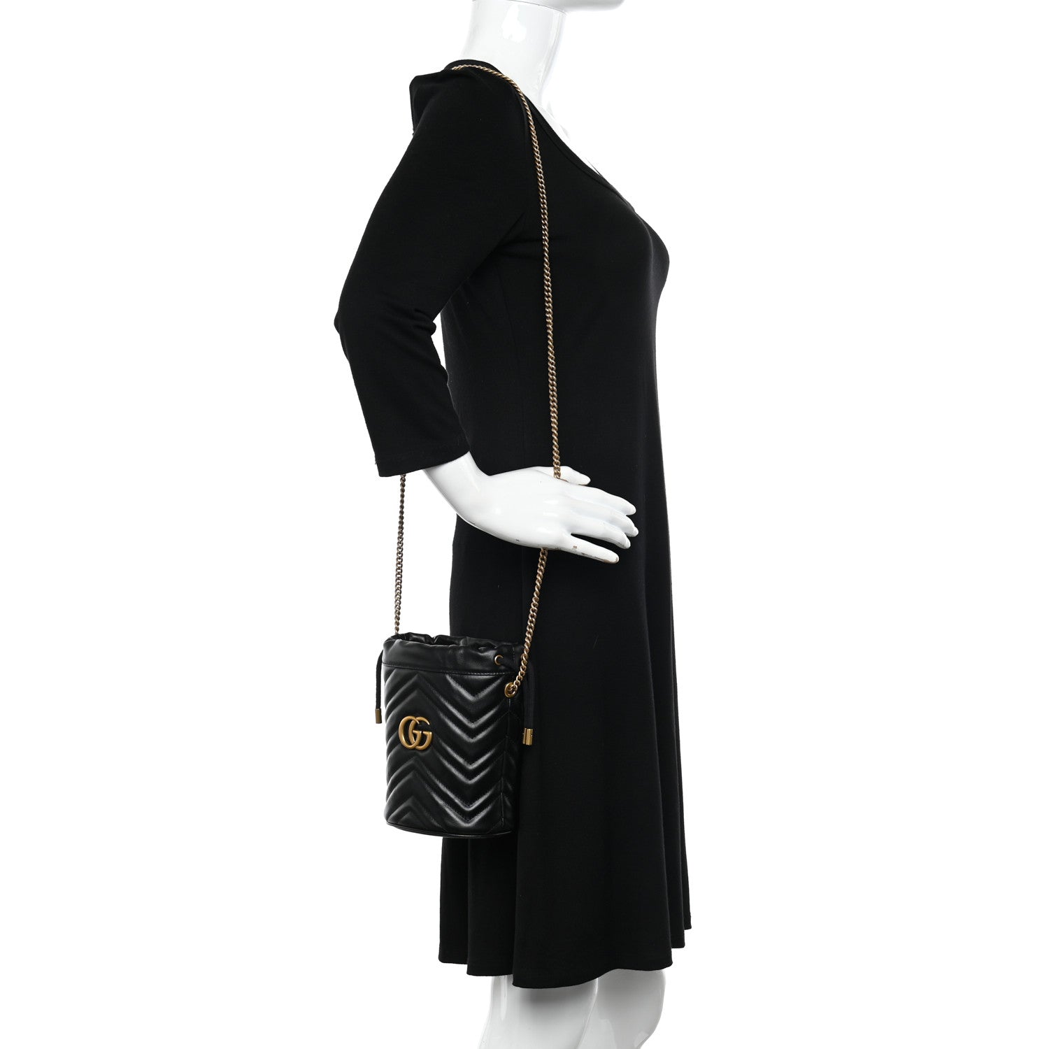 Gucci Calfskin Matelasse Mini GG Marmont 2.0 Bucket Bag Black 2 of 13