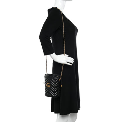 Gucci Calfskin Matelasse Mini GG Marmont 2.0 Bucket Bag Black 2 of 13