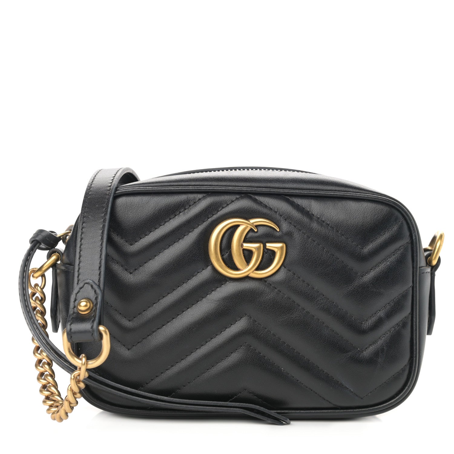 Gucci Calfskin Matelasse Mini GG Marmont Chain Shoulder Bag Black 1 of 13