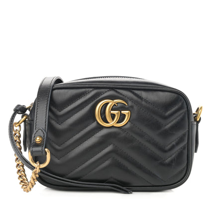 Gucci Calfskin Matelasse Mini GG Marmont Chain Shoulder Bag Black 1 of 13