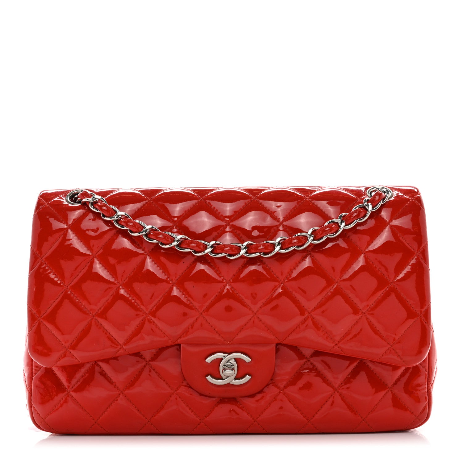 Chanel Patent Quilted Jumbo Double Flap Red 1 of 15