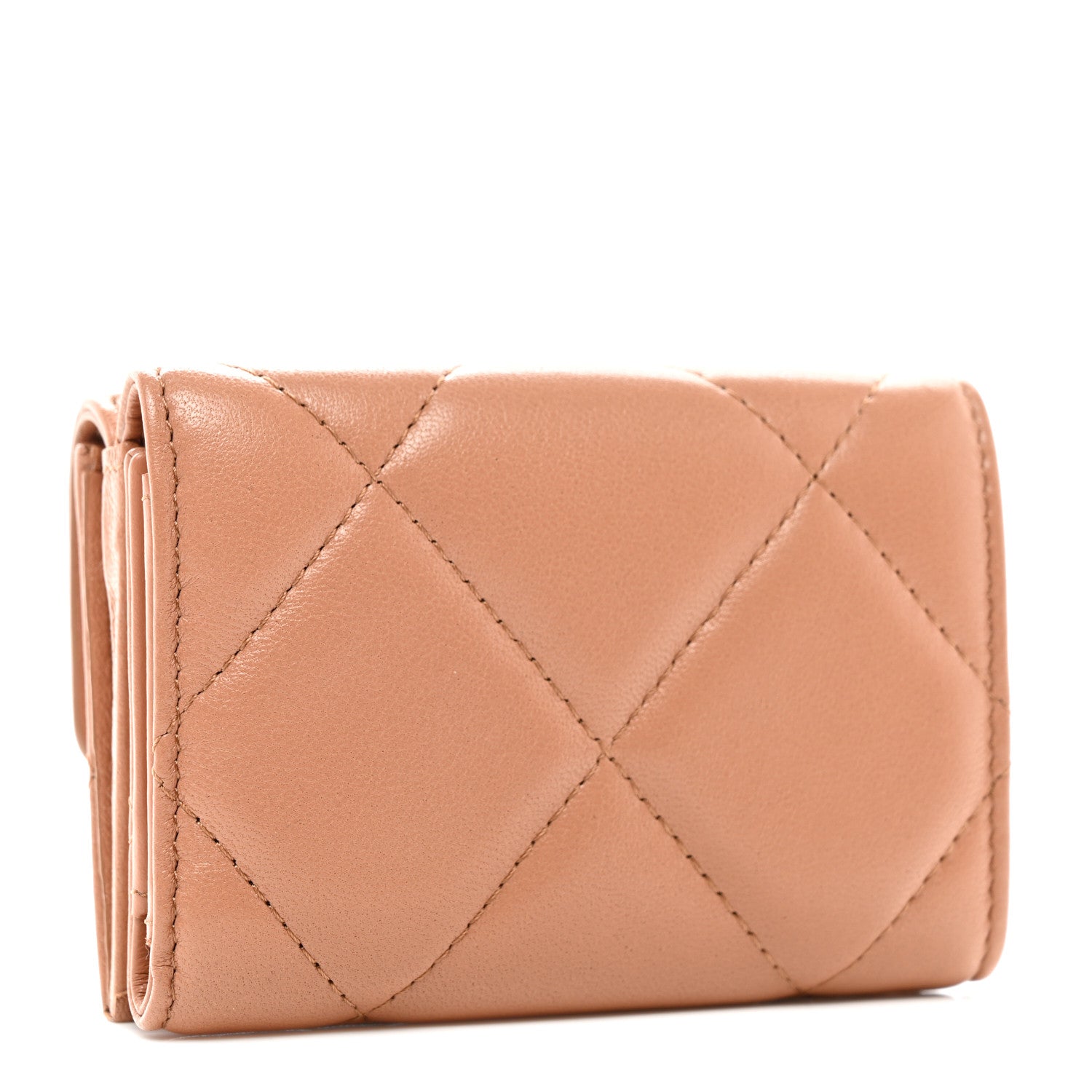 Chanel Goatskin Quilted Chanel 19 Small Flap Wallet Beige 3 of 8