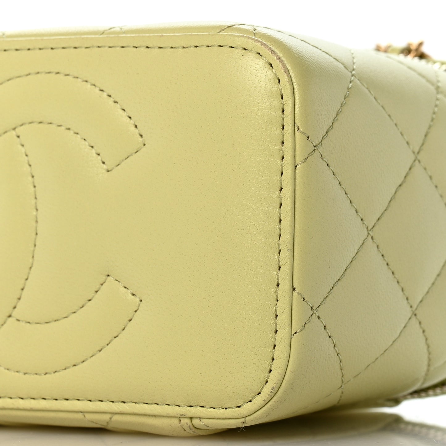 Lambskin Quilted Small Vanity Case With Chain Light Green