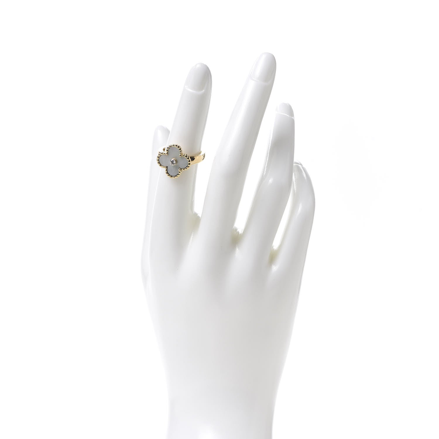 Van Cleef & Arpels 18K Yellow Gold Diamond Mother of Pearl Vintage Alhambra Ring 51 5.75 2 of 5