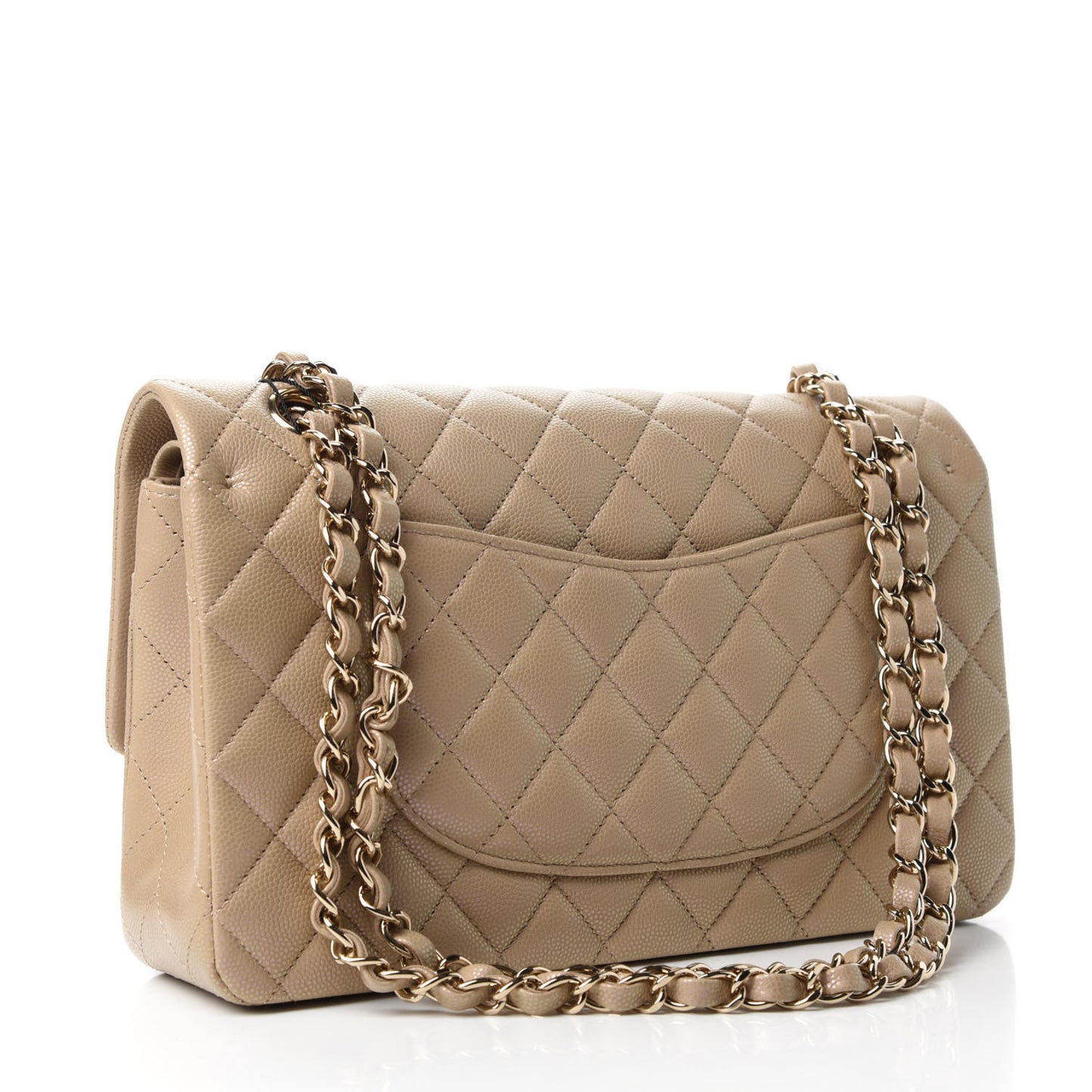 Iridescent Caviar Quilted Medium Double Flap Dark Beige