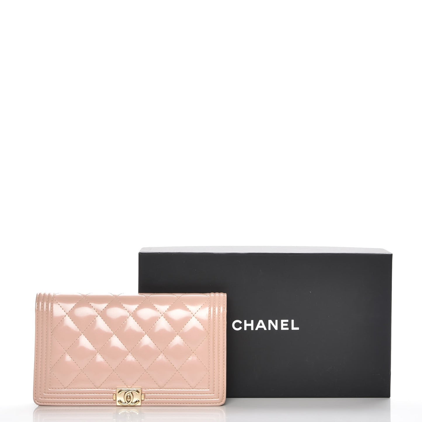 Iridescent Calfskin Quilted Boy Yen Wallet Light Pink