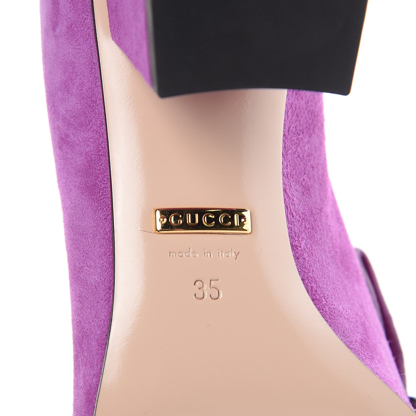 Kid Scamosciato GG Marmont Fringe 50mm Loafer Pumps 35 Purple