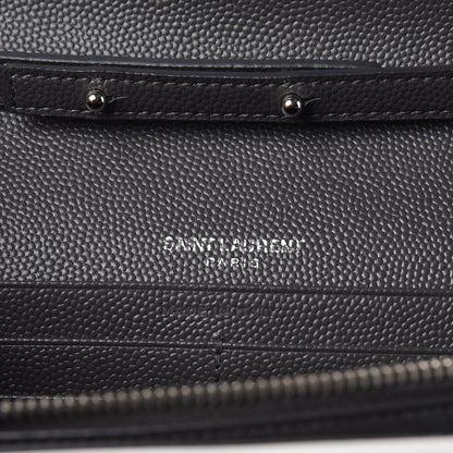 Saint Laurent Grain De Poudre Matelasse Chevron Monogram Chain Wallet Grey White 6 of 10