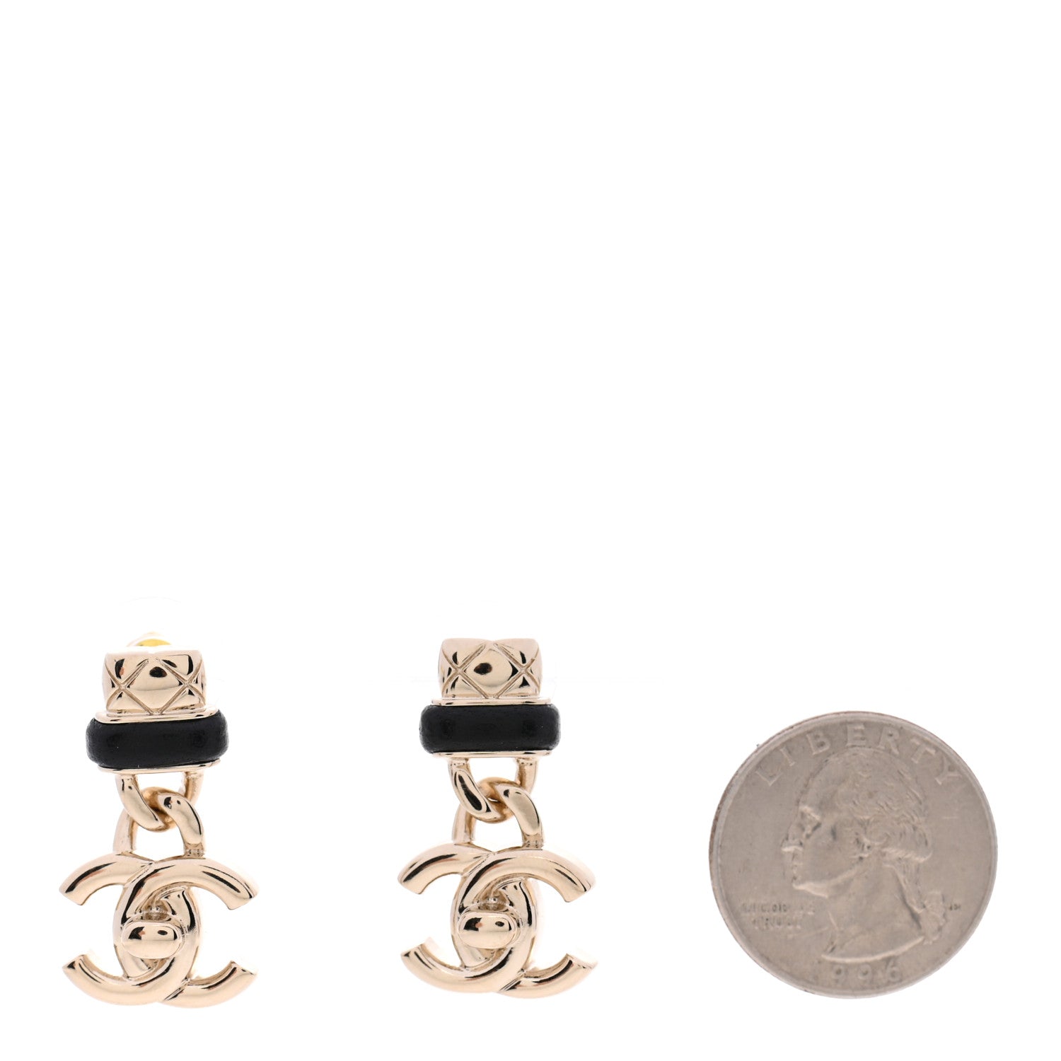Chanel Lambskin CC Turnlock Drop Earrings Gold Black 2 of 5