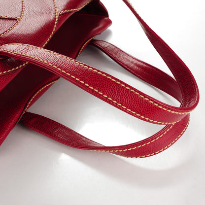 Chanel Caviar CC Stitched Tote Red 8 of 10