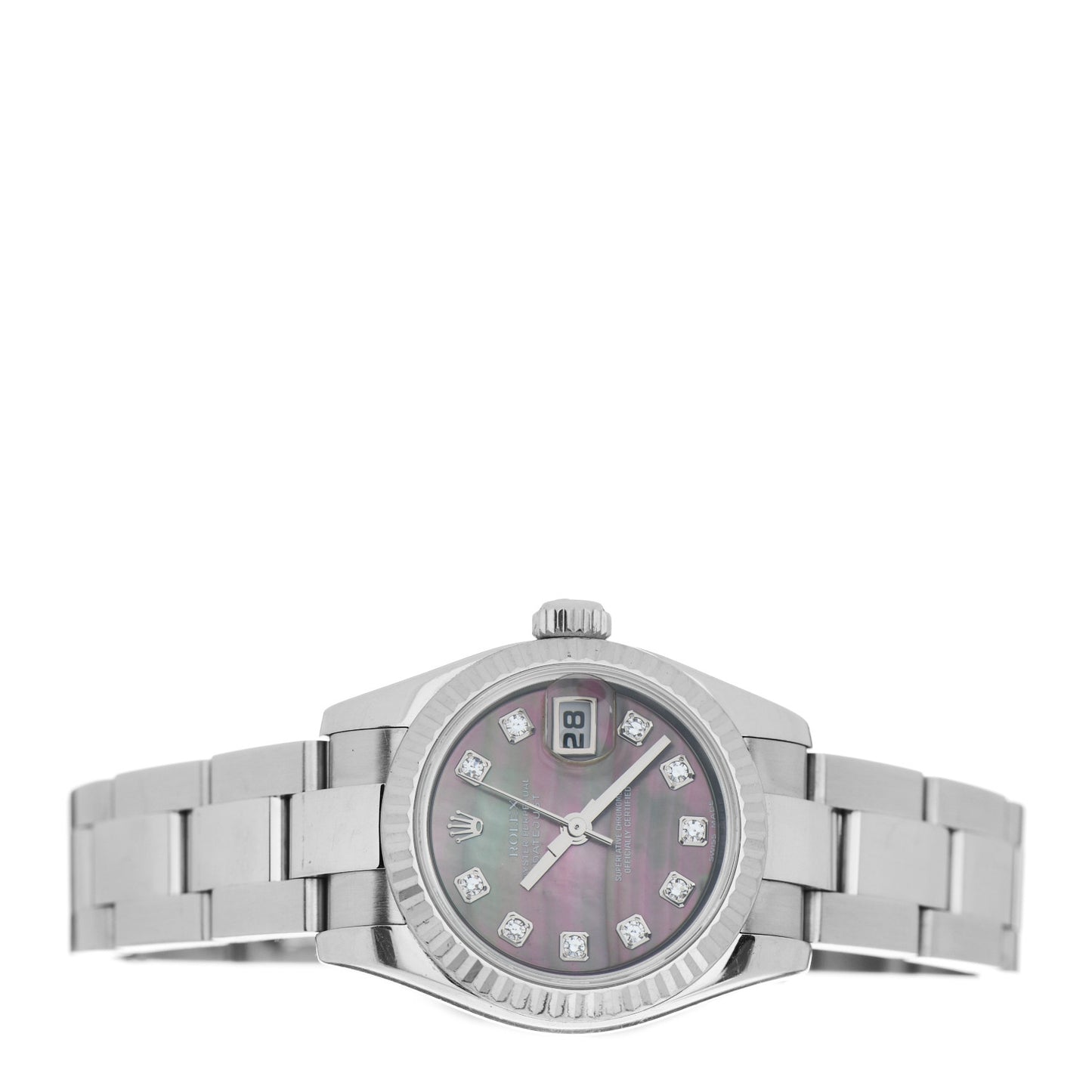 Stainless Steel 18K White Gold Diamond Black Mother of Pearl 26mm Datejust Watch Silver 179174