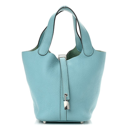 Hermes Taurillon Clemence Picotin Lock 18 PM Bleu Atoll 1 of 10