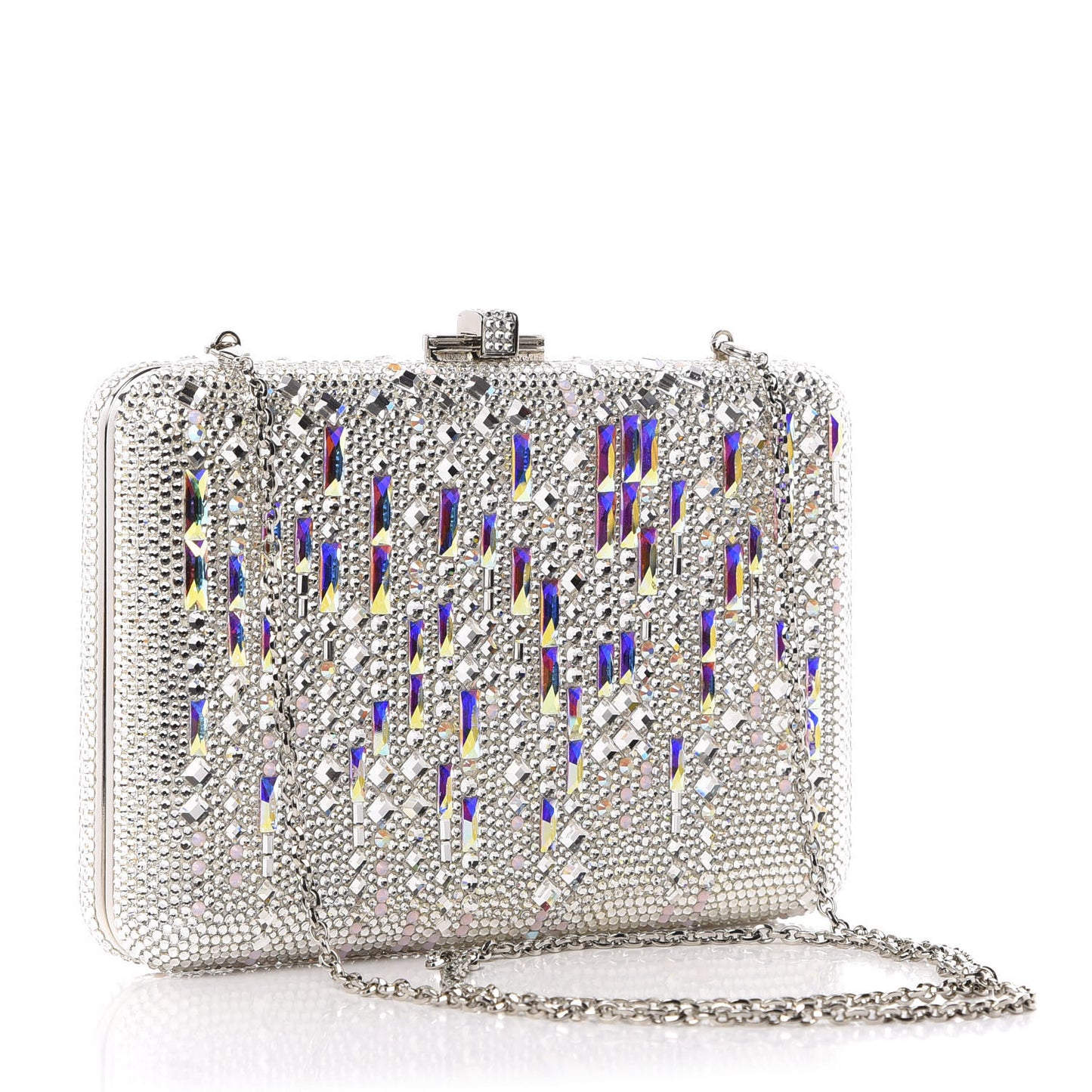 Crystal Embellished Slim Slide Minaudiere Clutch Silver