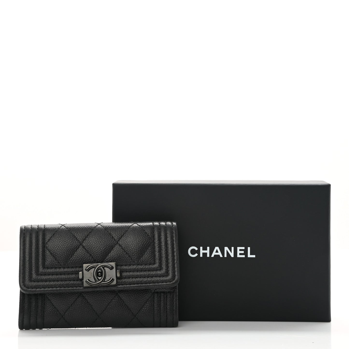 Caviar Quilted Boy Flap Card Holder So Black