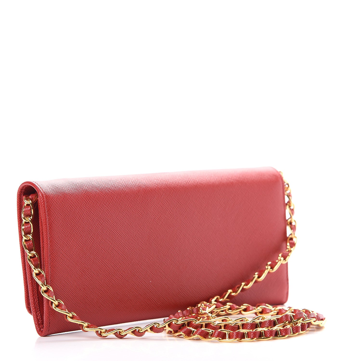 Prada Saffiano Metal Oro Chain Wallet Fuoco 2 of 11