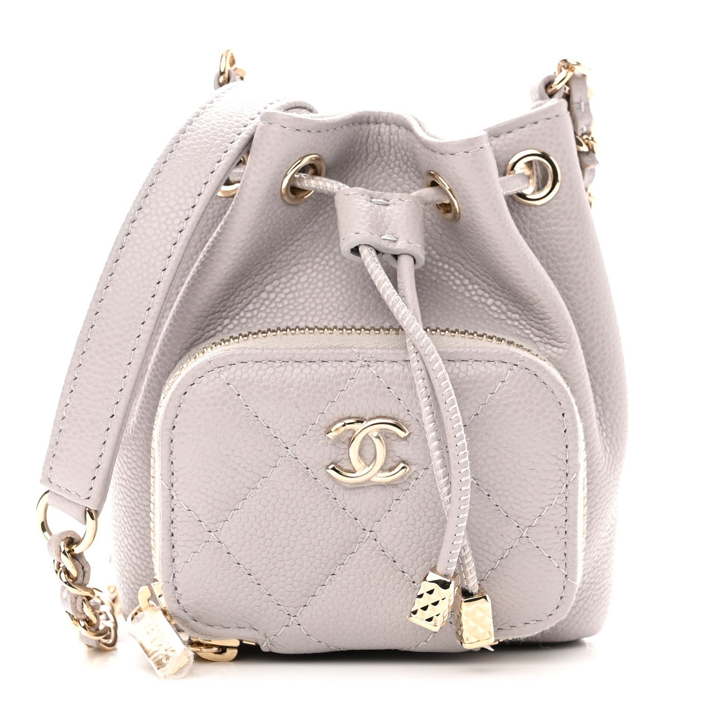 Caviar Quilted Mini CC Pocket Bucket Bag Grey