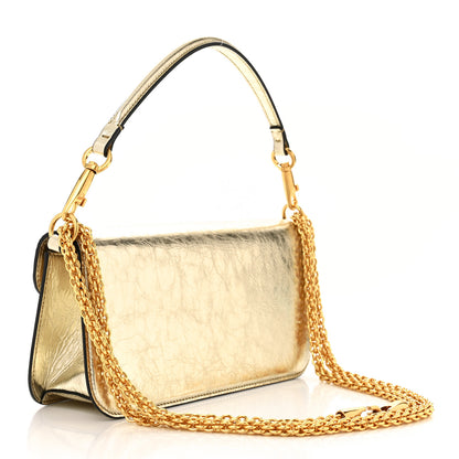 Valentino Garavani Metallic Crackle Effect Calfskin Vlogo Loco Shoulder Bag Platino 3 of 11