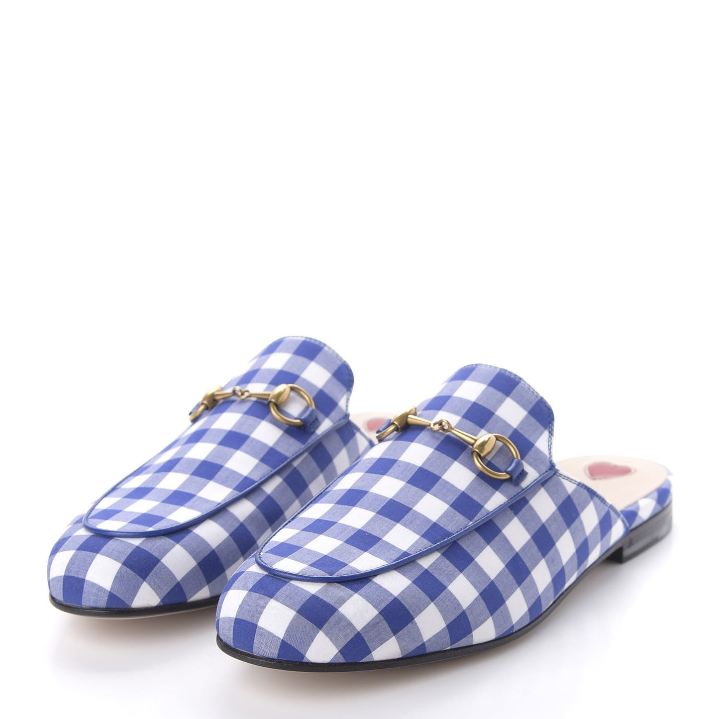Cotton Gingham Womens Princetown Slippers 37.5 White Blue