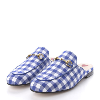 Gucci Cotton Gingham Womens Princetown Slippers 37.5 White Blue 3 of 10