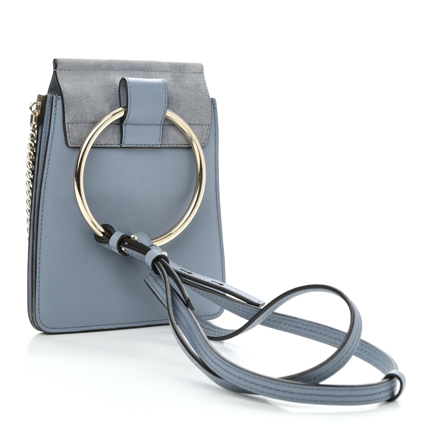 Suede Calfskin Mini Faye Bracelet Bag Washed Blue