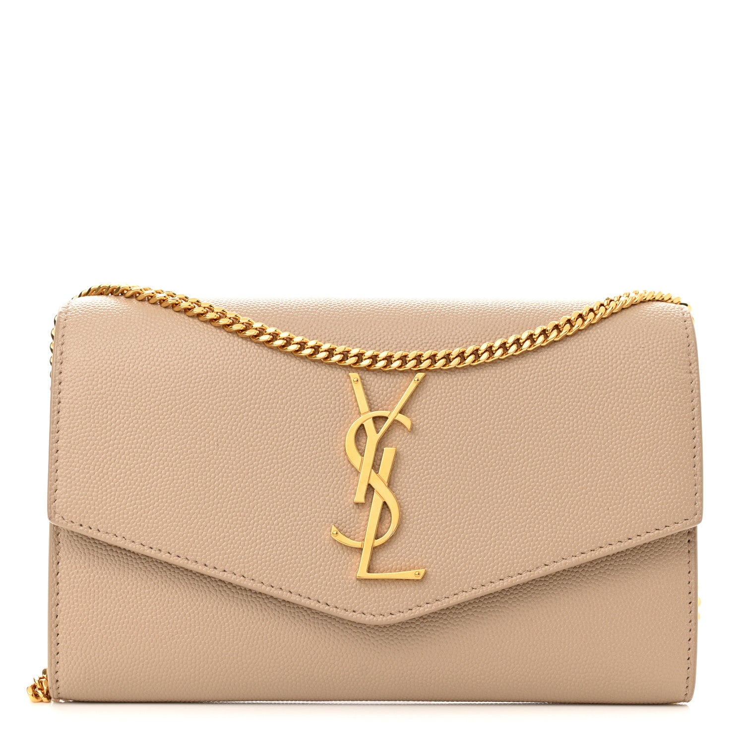 Saint Laurent Grain De Poudre Monogram Uptown Chain Wallet Dark Beige 2 of 10