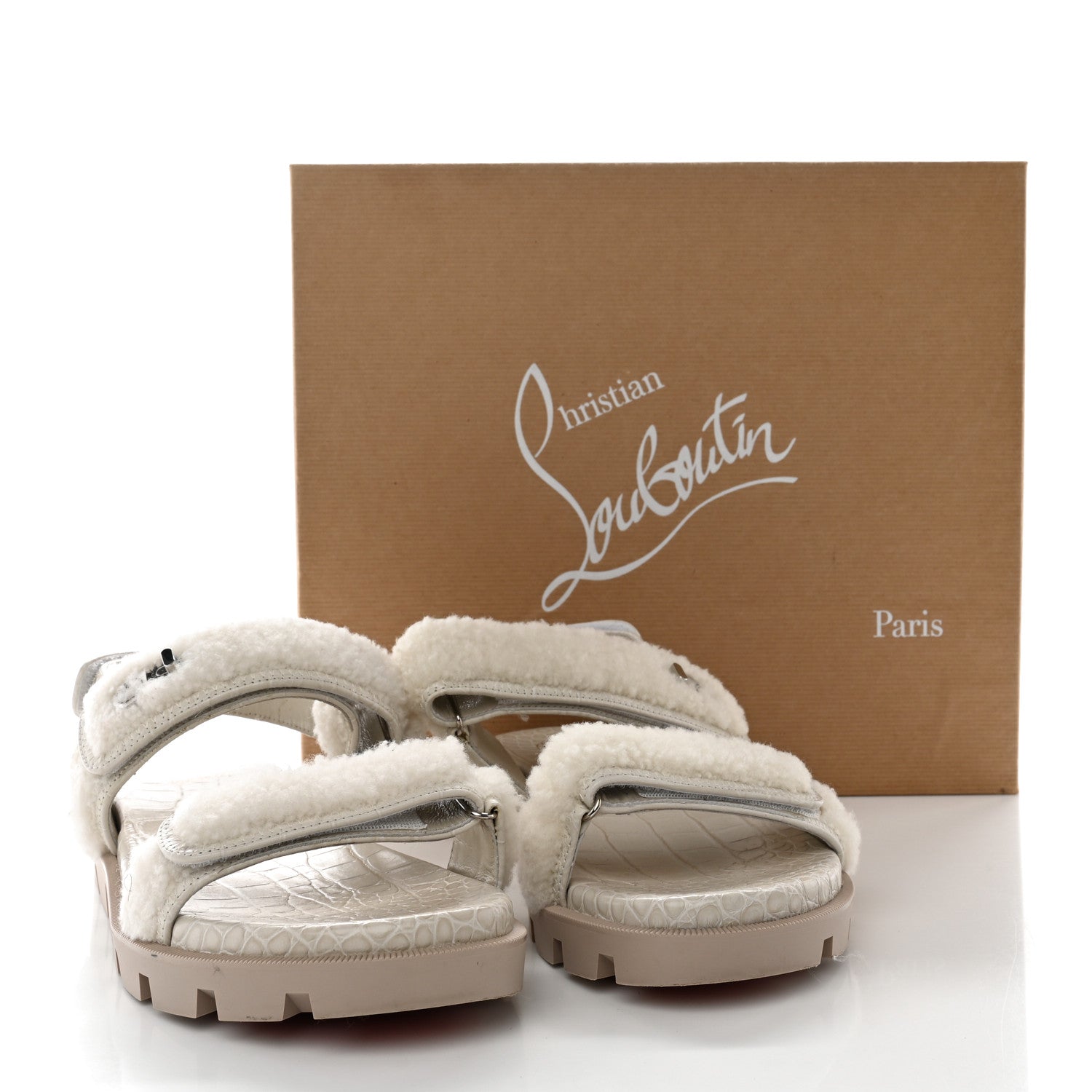 Christian Louboutin Shearling Lock Sandals 40.5 White 16 of 16