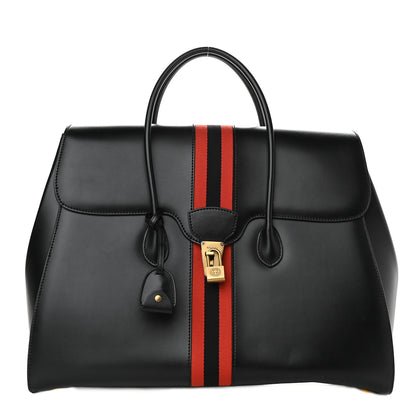 Gucci Plutone Calfskin Web Large Turn Lock Top Handle Duffle Bag Black 1 of 10