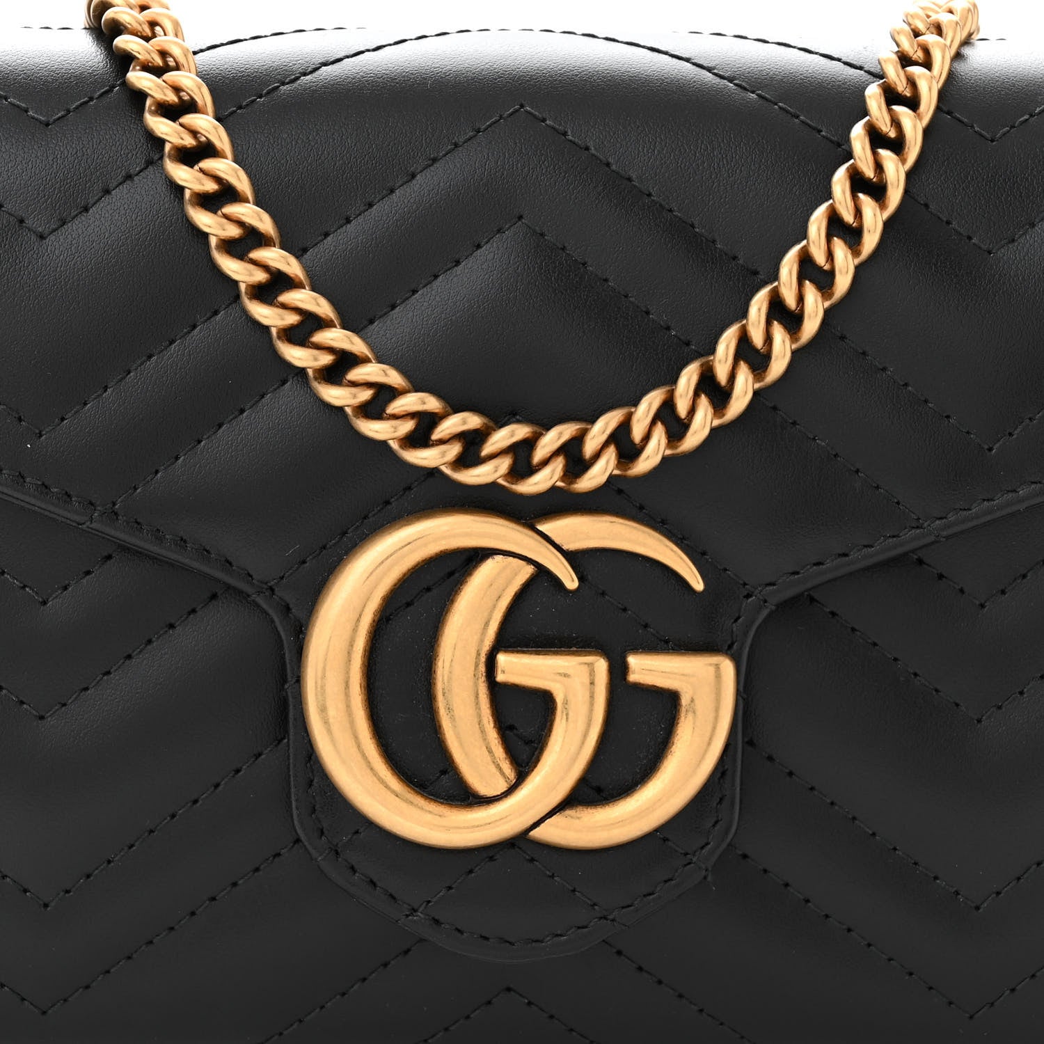 Gucci Calfskin Matelasse GG Marmont Chain Wallet Black 8 of 10