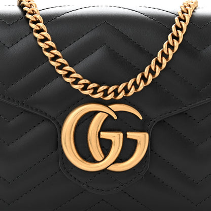 Gucci Calfskin Matelasse GG Marmont Chain Wallet Black 8 of 10