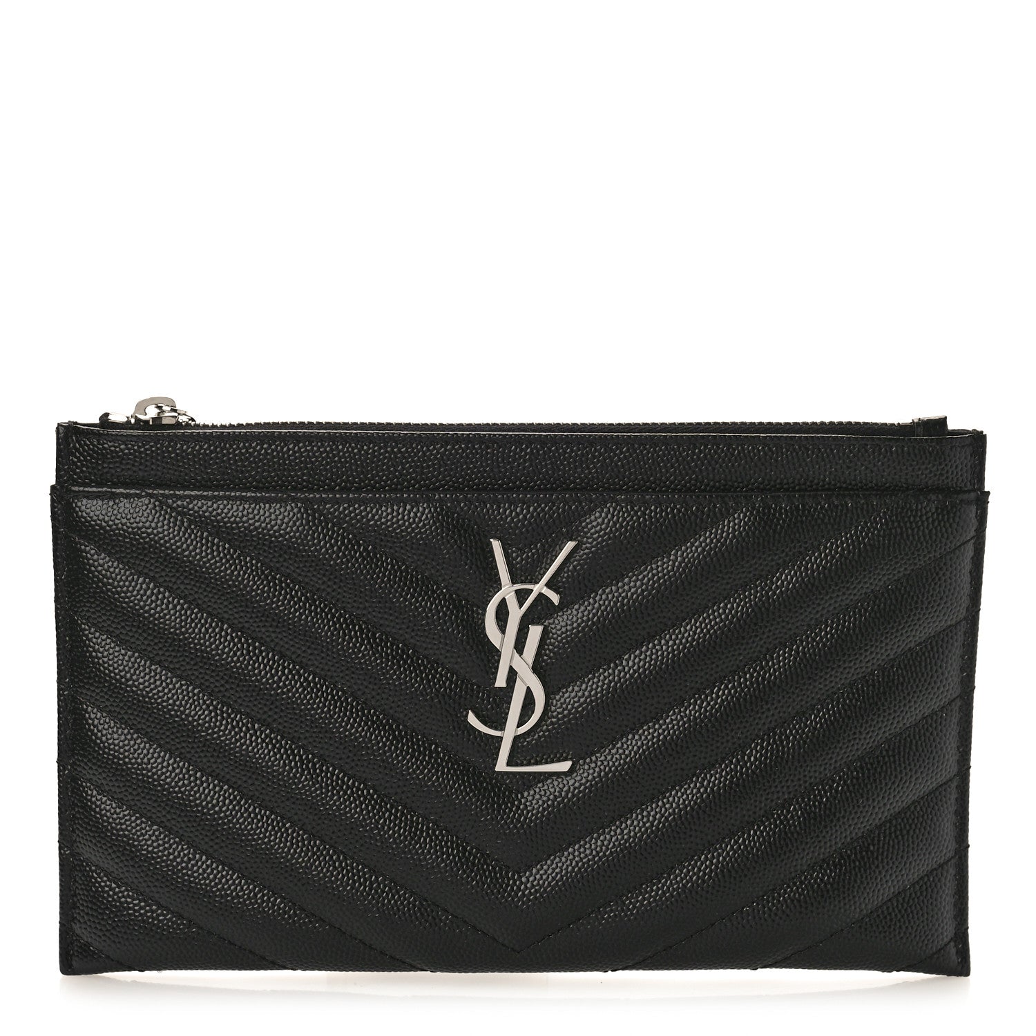 Saint Laurent Grain De Poudre Chevron Monogram Bill Pouch Black 1 of 9