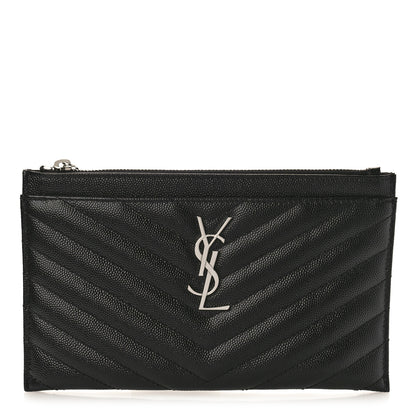 Saint Laurent Grain De Poudre Chevron Monogram Bill Pouch Black 1 of 9