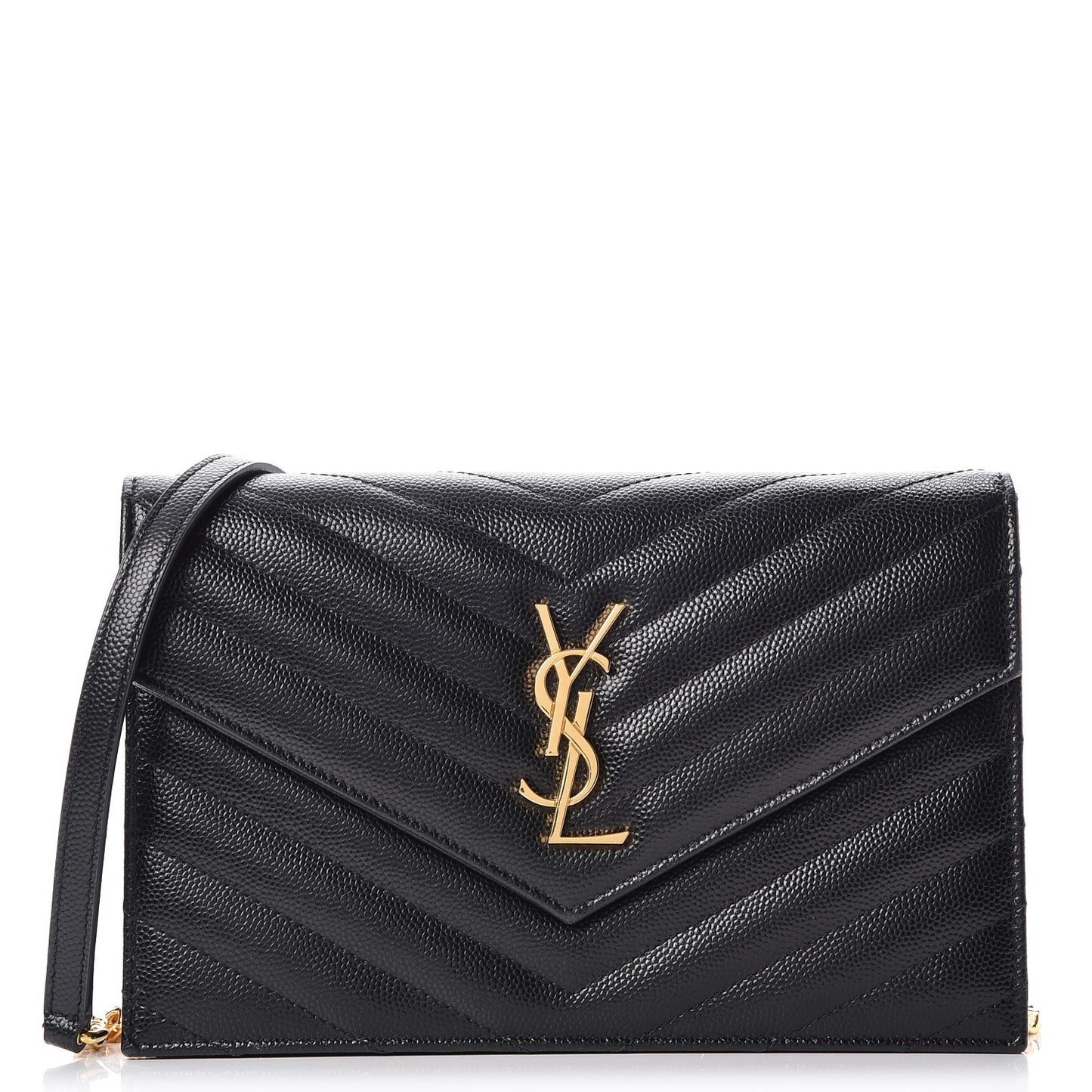 Grain De Poudre Matelasse Chevron Monogram Envelope Chain Wallet Black