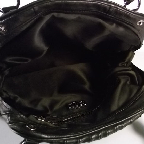 Leather Plisse Shopping Tote Black