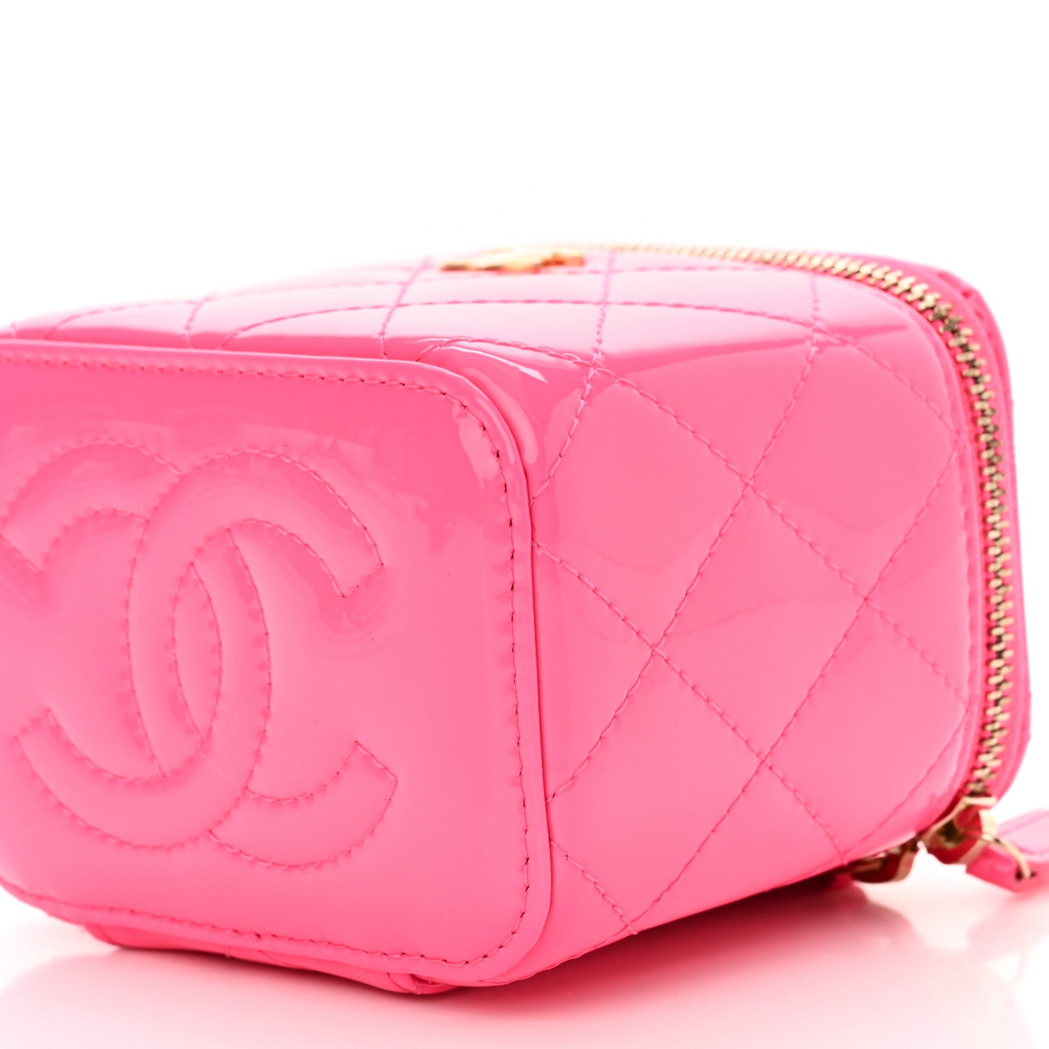 Chanel Patent Quilted Pearl Crush Mini Vanity Case With Chain Neon Pink 11 of 12