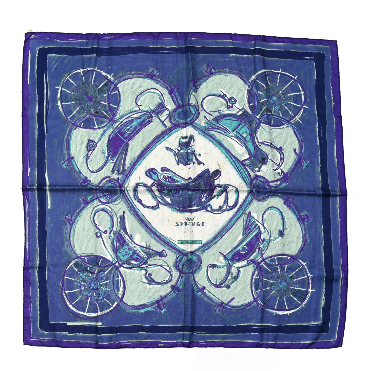 Hermes Silk New Springs Scarf 90 Bleu Indigo Bleu Klein 1 of 4