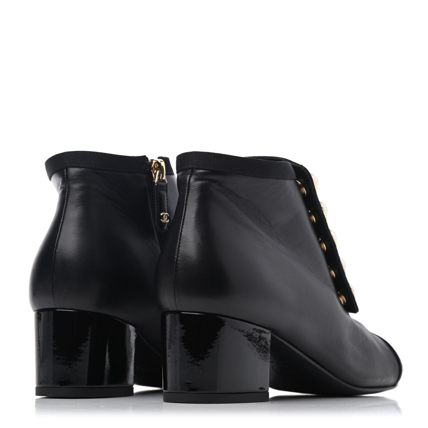 Chanel Lambskin Grosgrain Pearl Cap Toe Short Boots 36 Black 3 of 4