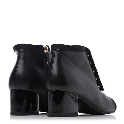 Chanel Lambskin Grosgrain Pearl Cap Toe Short Boots 36 Black 3 of 4