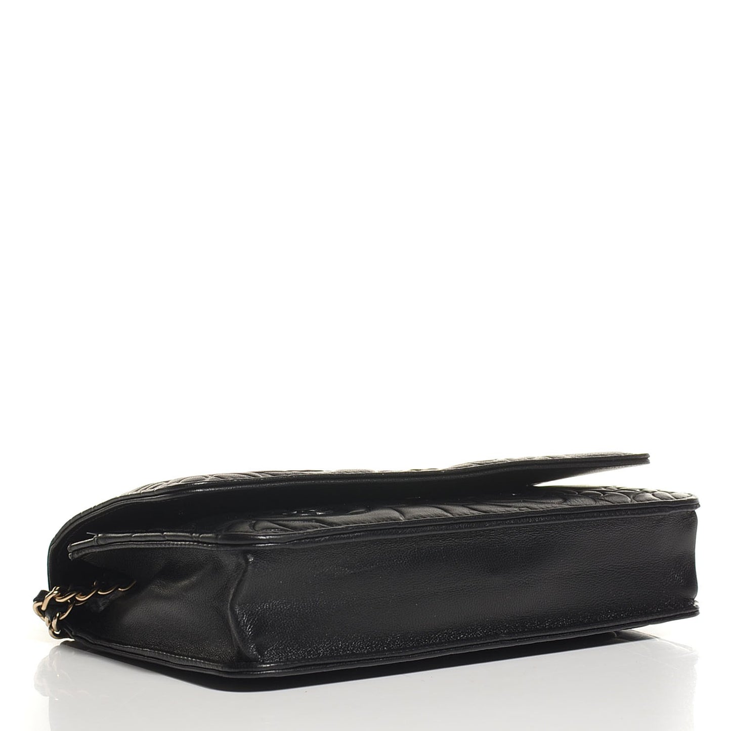Lambskin Camellia Embossed Wallet on Chain WOC Black