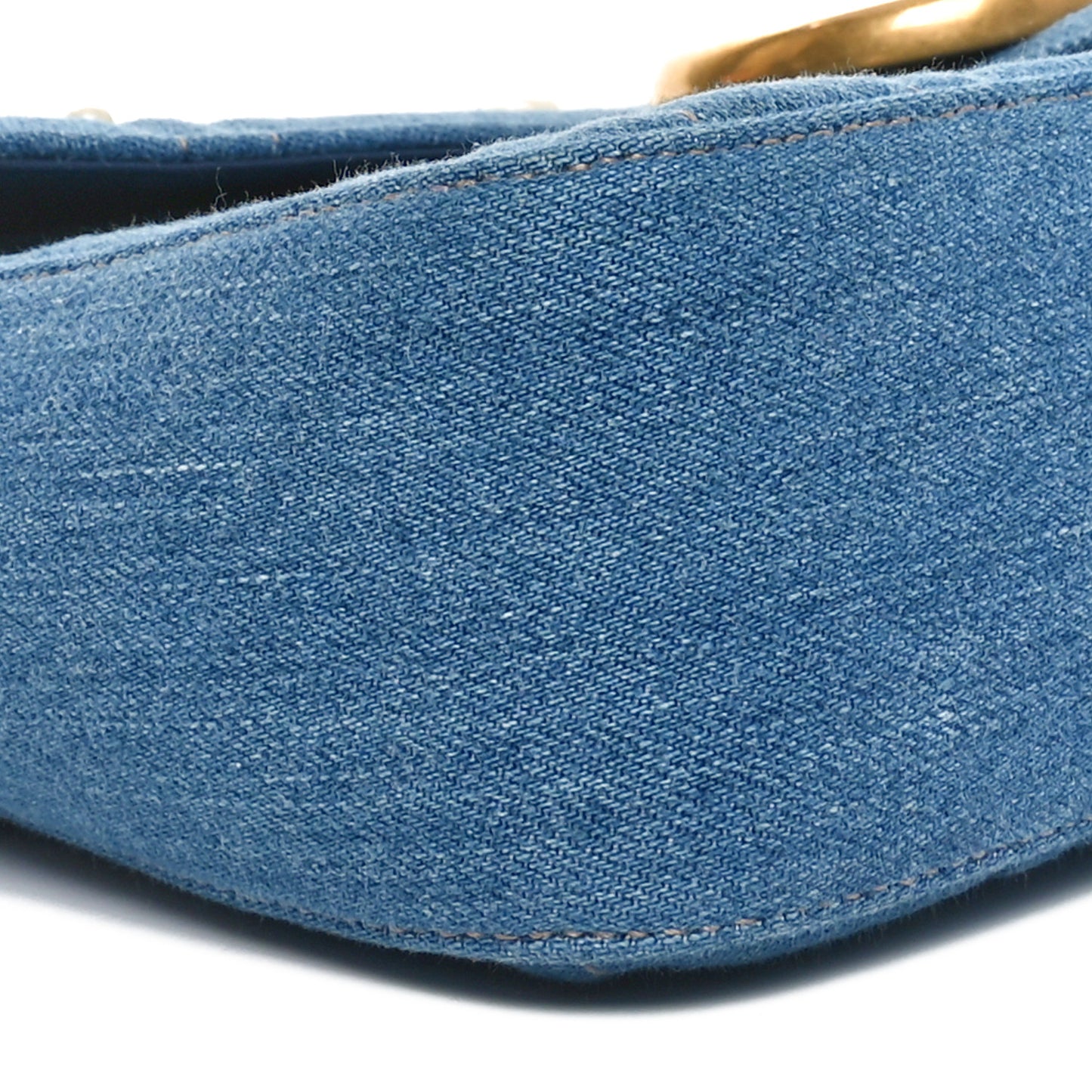 Kura Denim Matelasse Cubic Pearl Studded Medium GG Marmont Shoulder Bag Blue