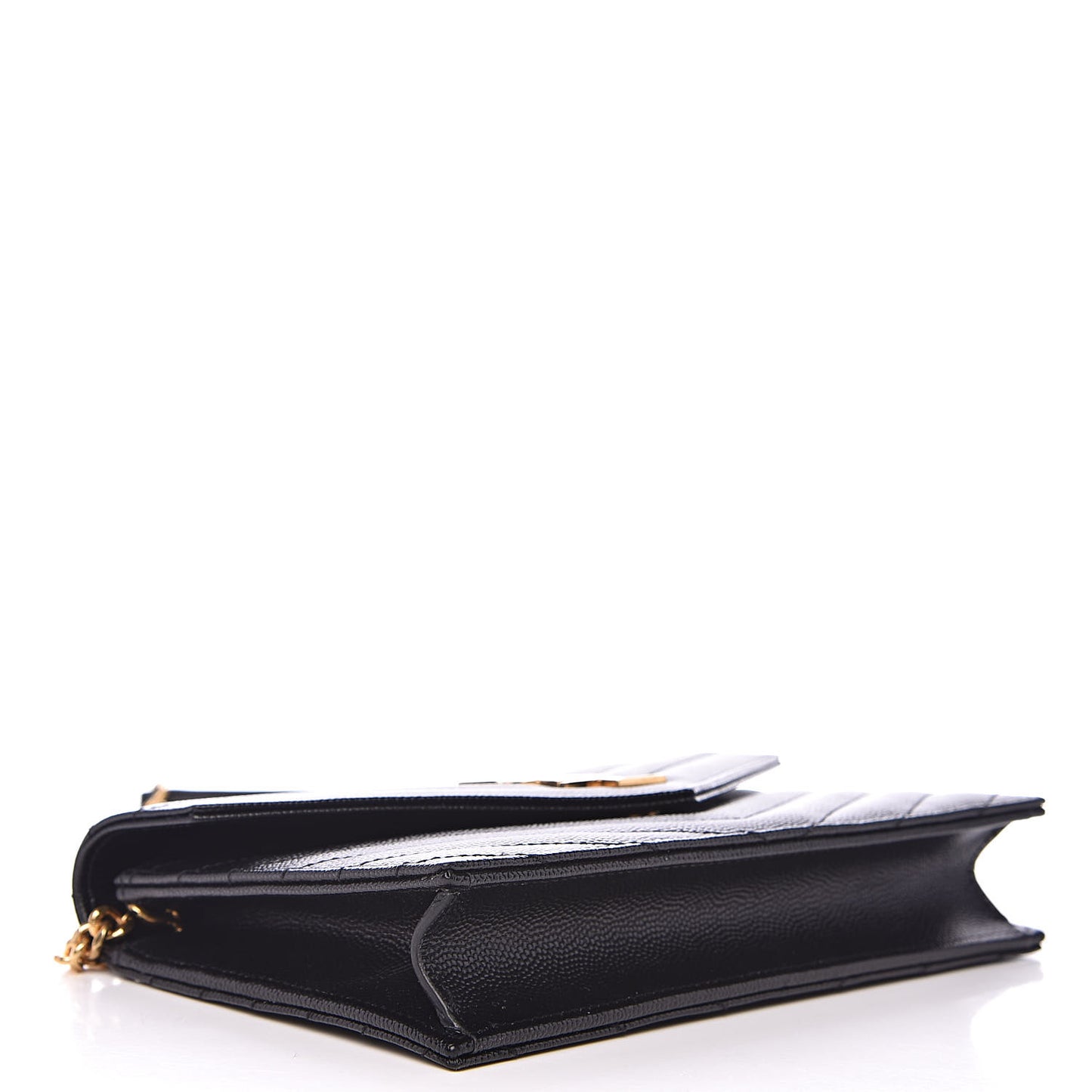 Grain De Poudre Matelasse Chevron Monogram Envelope Chain Wallet Black
