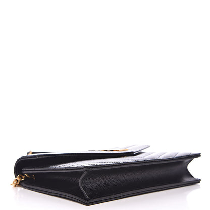 Saint Laurent Grain De Poudre Matelasse Chevron Monogram Envelope Chain Wallet Black 4 of 8