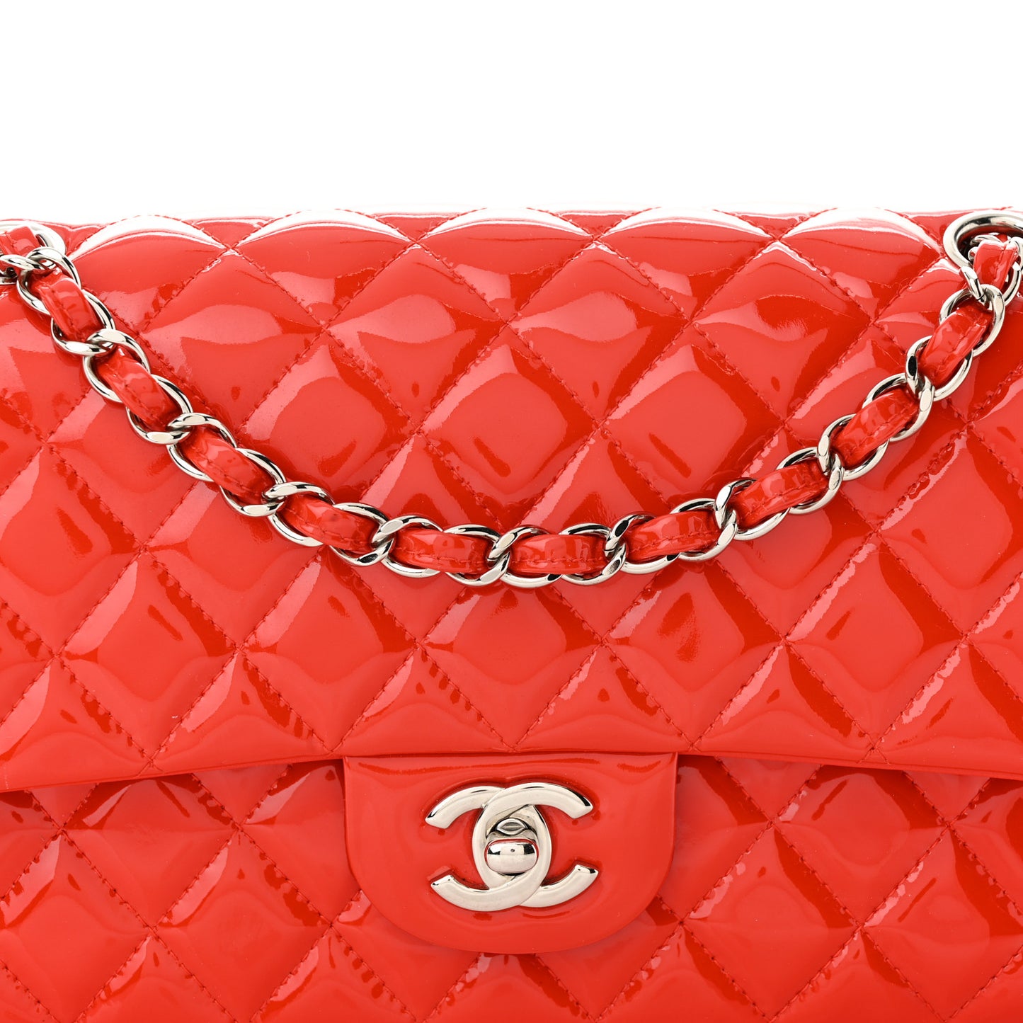Patent Quilted Medium Double Flap Red