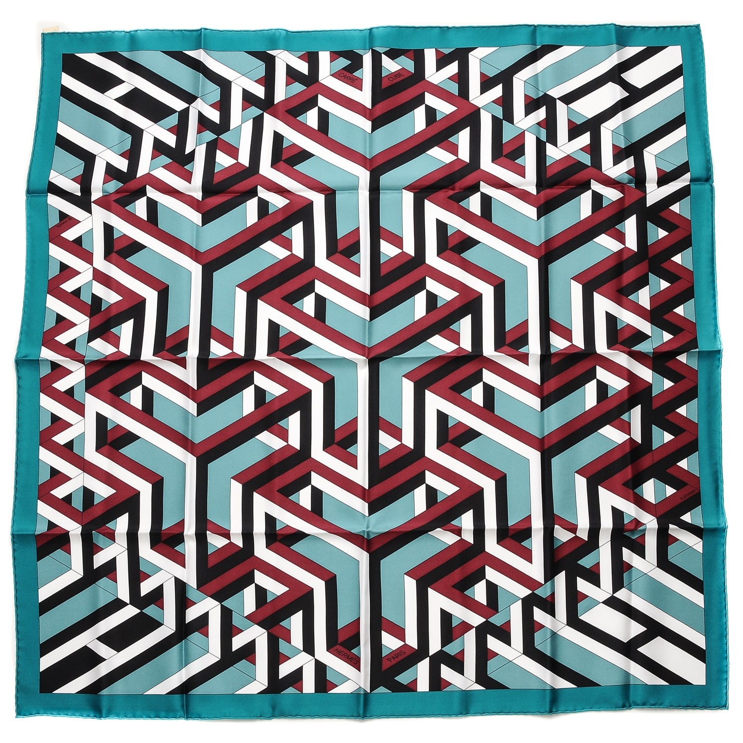 Hermes Silk Carre Cube Scarf 90 Canard Blanc Veronese 1 of 6
