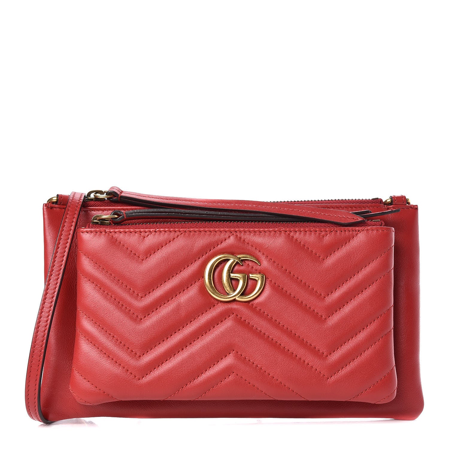 Gucci Calfskin Matelasse Small GG Marmont Double Zip Shoulder Bag Hibiscus Red 1 of 11
