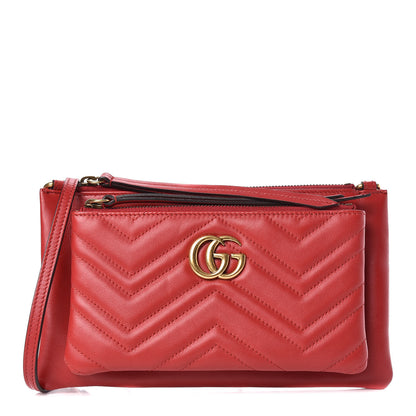 Gucci Calfskin Matelasse Small GG Marmont Double Zip Shoulder Bag Hibiscus Red 1 of 11