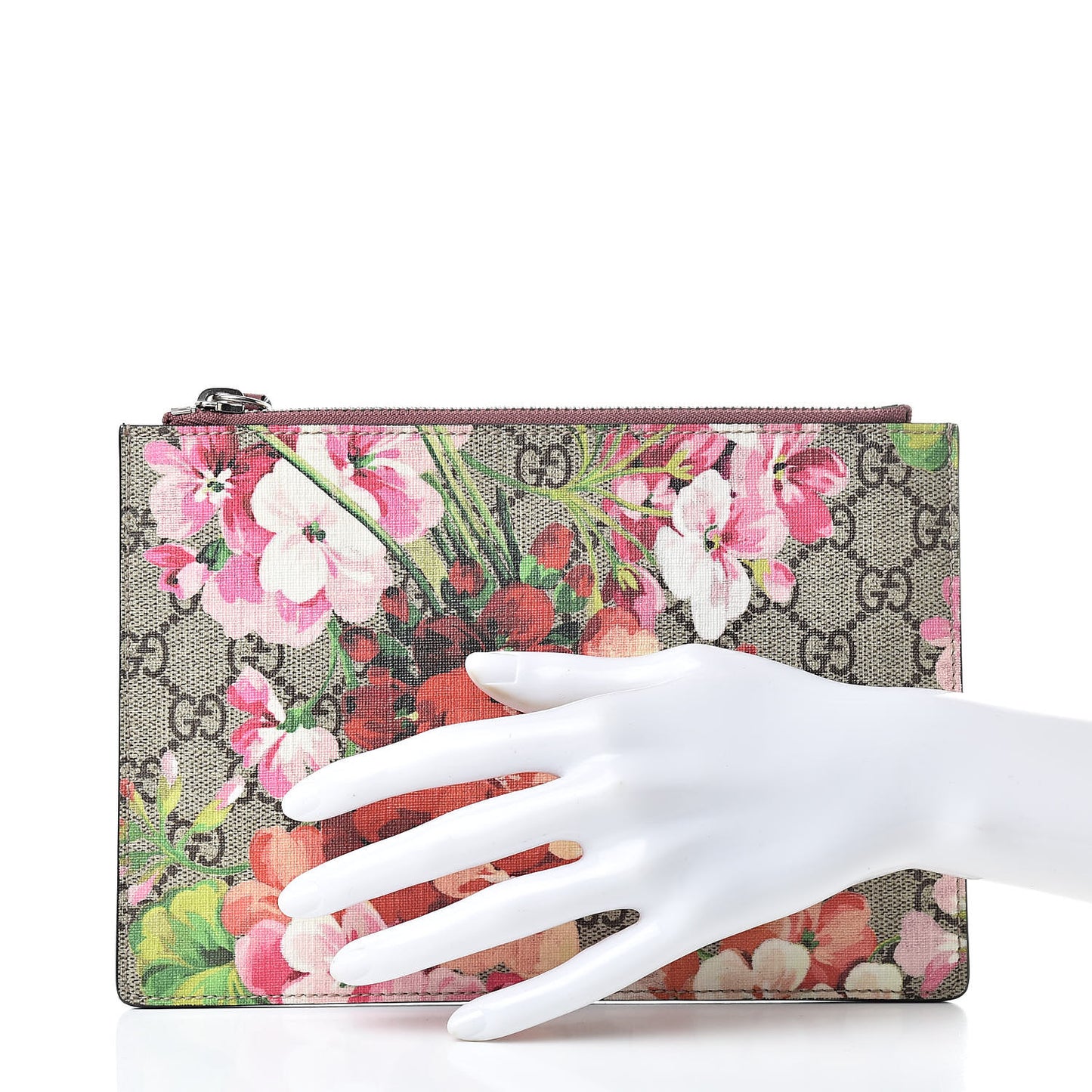 GG Supreme Monogram Blooms Small Zip Pouch Beige Multicolor Dry Rose