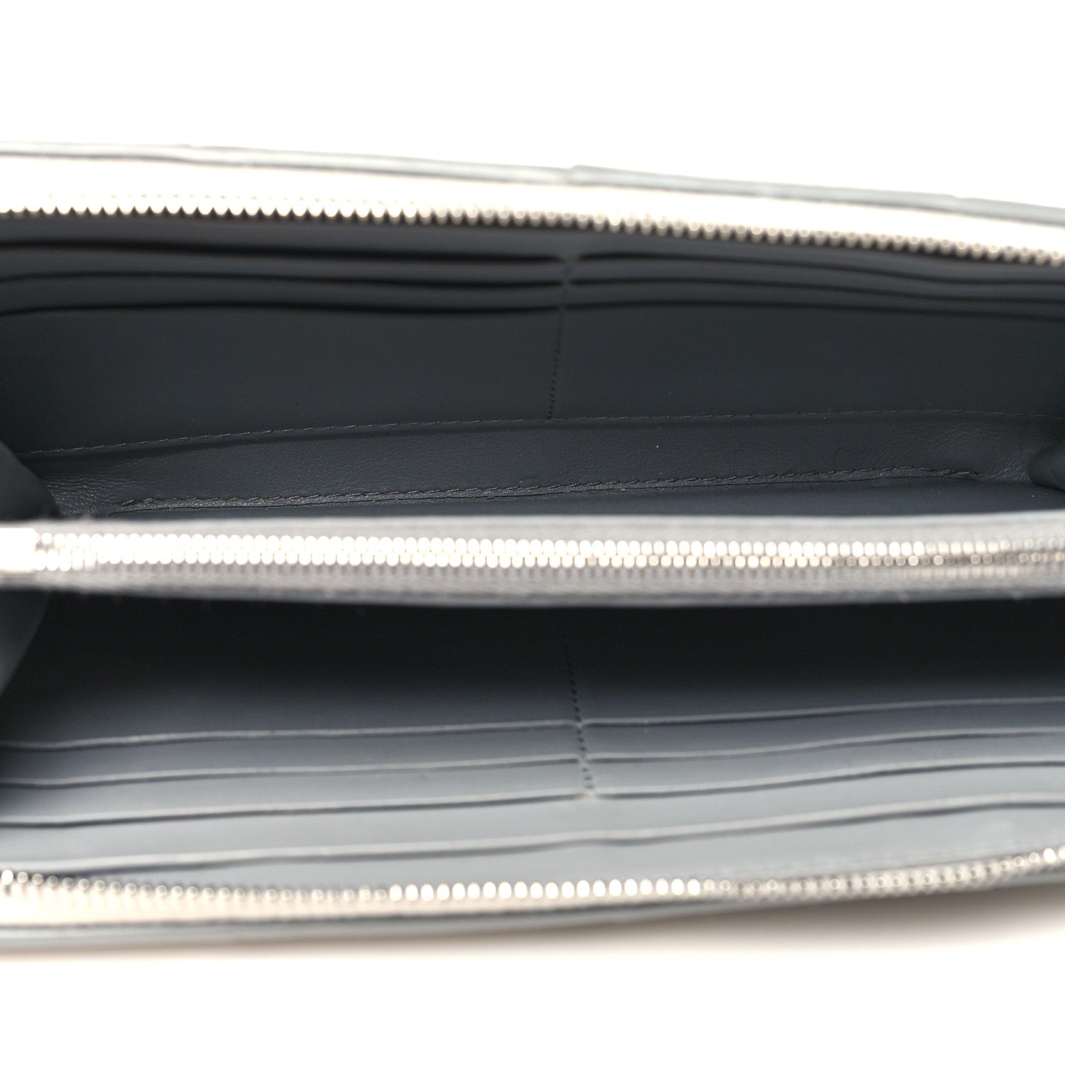 Bottega Veneta Metallic Patent Calfskin Maxi Intrecciato Zip Around Wallet Silver 5 of 12