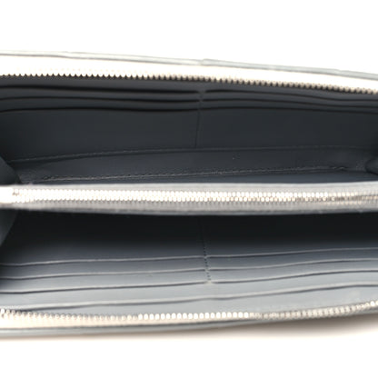 Bottega Veneta Metallic Patent Calfskin Maxi Intrecciato Zip Around Wallet Silver 5 of 12